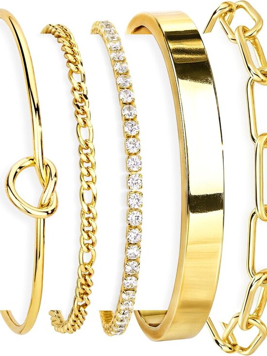 Jewelry - Gold Bracelets Set for Women Non Tarnish, Waterproof 14K Gold Plated Sterling Si